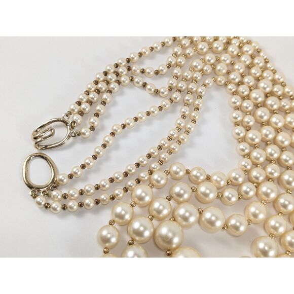 Faux Pearls Long Triple Strand Gold Tone Spacer Beads - Picture 6 of 11